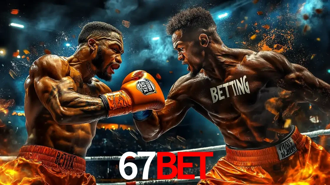 Dois boxeadores em uma luta intensa e explosiva, representando a adrenalina e as oportunidades de apostas em esportes de combate disponíveis na plataforma 67BET.