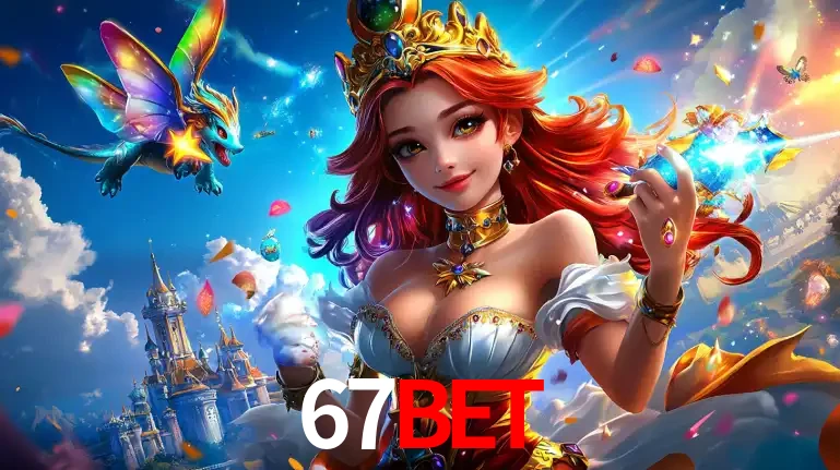 A princesa de um reino de fantasia mágico, com seu pequeno dragão, apresentando um mundo de prêmios encantados nos jogos de caça-níqueis do cassino 67BET.